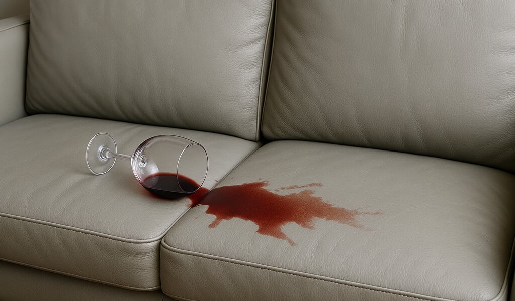 Verre de vin renversé sur canapé cuir